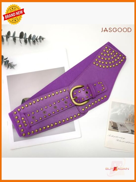 Vintage Wide Elastic Belt with Studded Rivets Metal Buckle main image 6